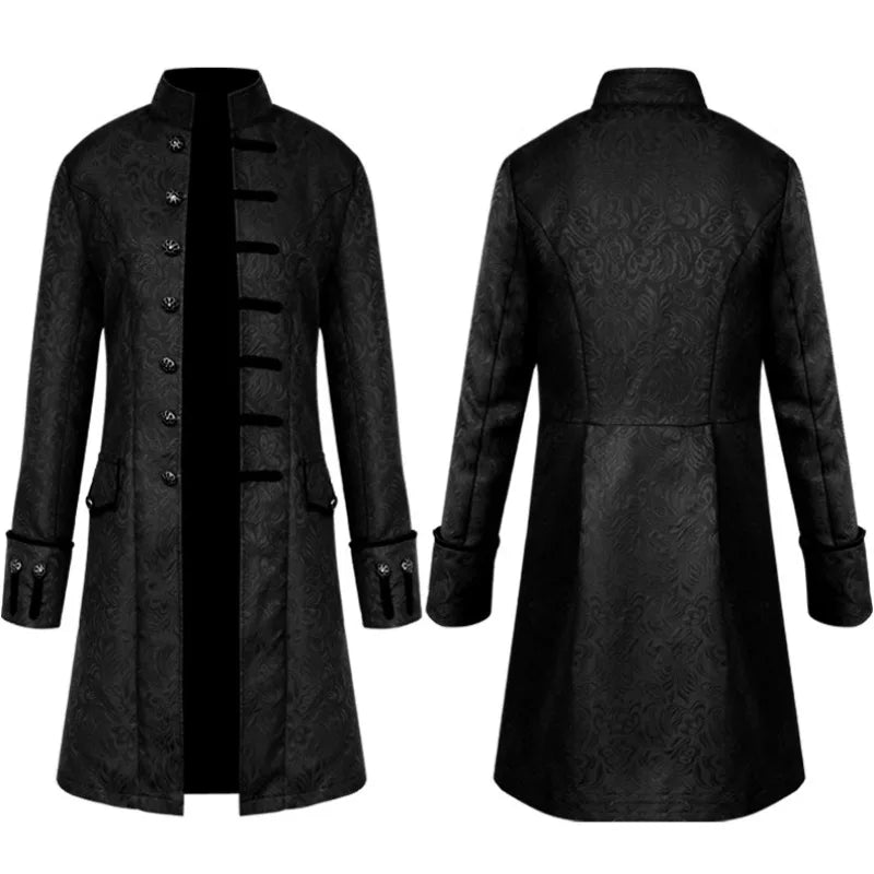 Men Gothic Steampunk Long Coat Vintage Uniform Jacket Medieval Pirate Costume Halloween Party Cosplay Retro Trench Overcoat