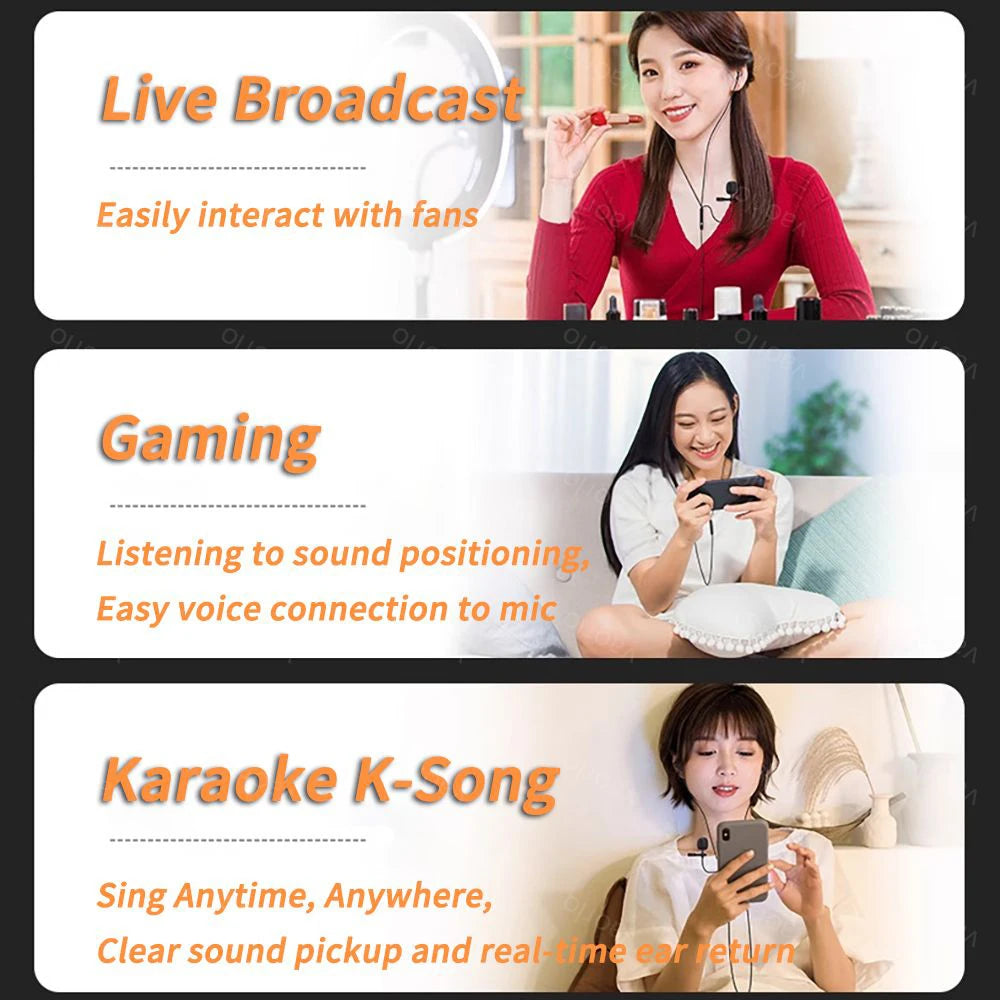 2Meters Live Streaming Karaoke Wired Earphones 9D HiFi Heavy Bass Dual Mic Headsets 3.5mm AUX/Type-C Digital Chip In-Ear Earbuds