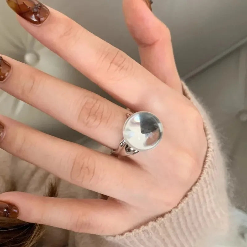 925 Sterling Silver Rings for Women Couple Minimalist Handmade Big Ball Ring Fine Jewelry Birthday Gift Prevent Allergy