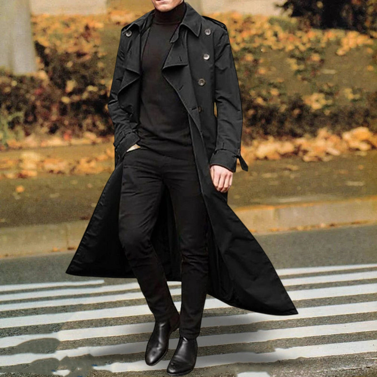 Formal Men'trench Coat Long Jacket Double Breasted Warm Slim Fit with Pockets Windproof Windbreaker for Dating Work Daily Wear