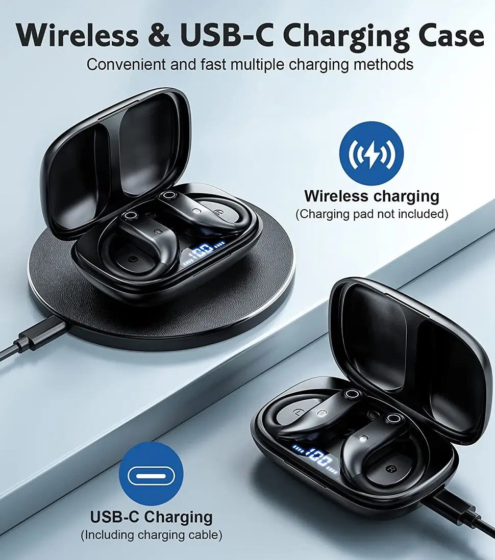 black wireless earbuds with charging case featuring sleek glossy finish usb-c and wireless charging capabilities gli auricolari for convenient use