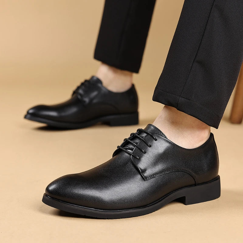 Elevator Dress Shoes Soft Sole Trendy Leather Shoes Business Formal British Style Wear Resistant Casual Shoes Simple Fashion
