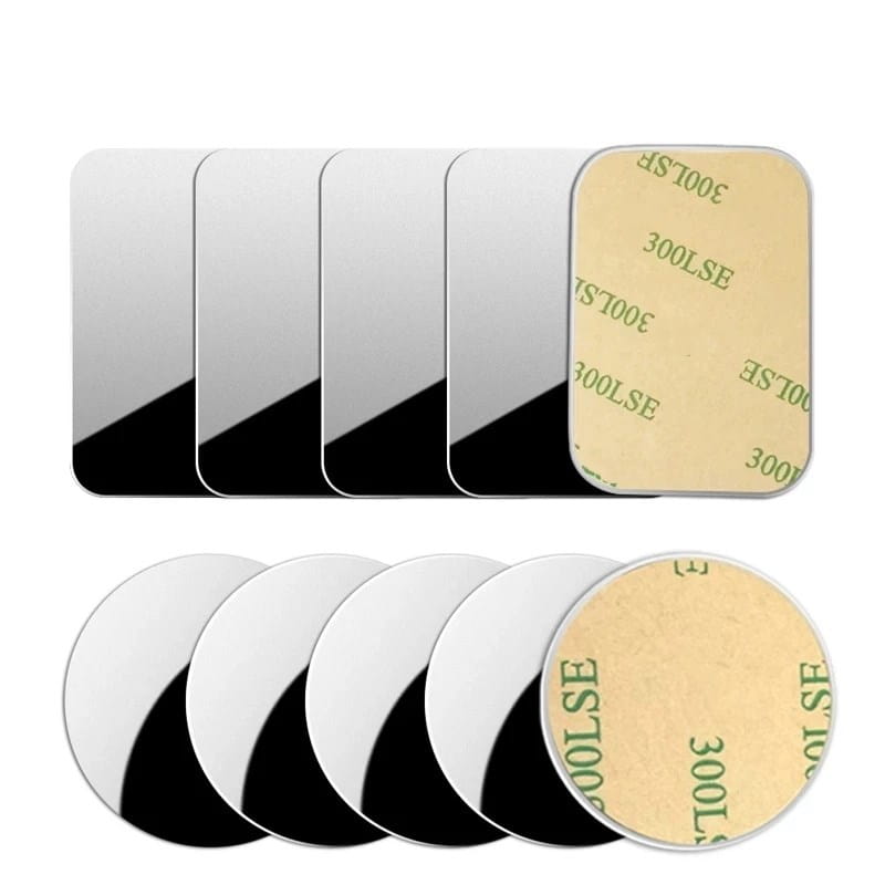 Ensemble de plaques métalliques réfléchissantes argentées rectangulaires et circulaires pour disque magnétique universel de support de téléphone de voiture pour une utilisation.