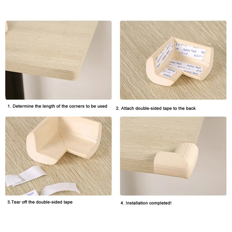 tira protectora de esquinas para mesa de seguridad infantil de espuma beige, con un diseño suave y redondeado para la seguridad del mobiliario