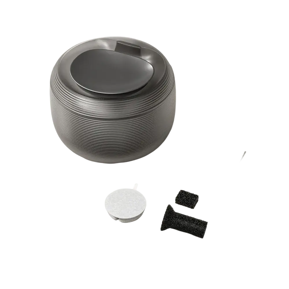 Gray cylindrical foot bath with ribbed texture and smooth lid in smart 25db quiet bpa-free water dispenser design