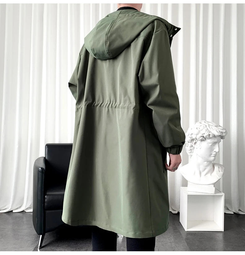 Trench Coat Mens New Fashion Army Green Overcoat Men Casual Windbreaker Solid Long Coat Male Autumn Homme Black/Khaki/Army Green