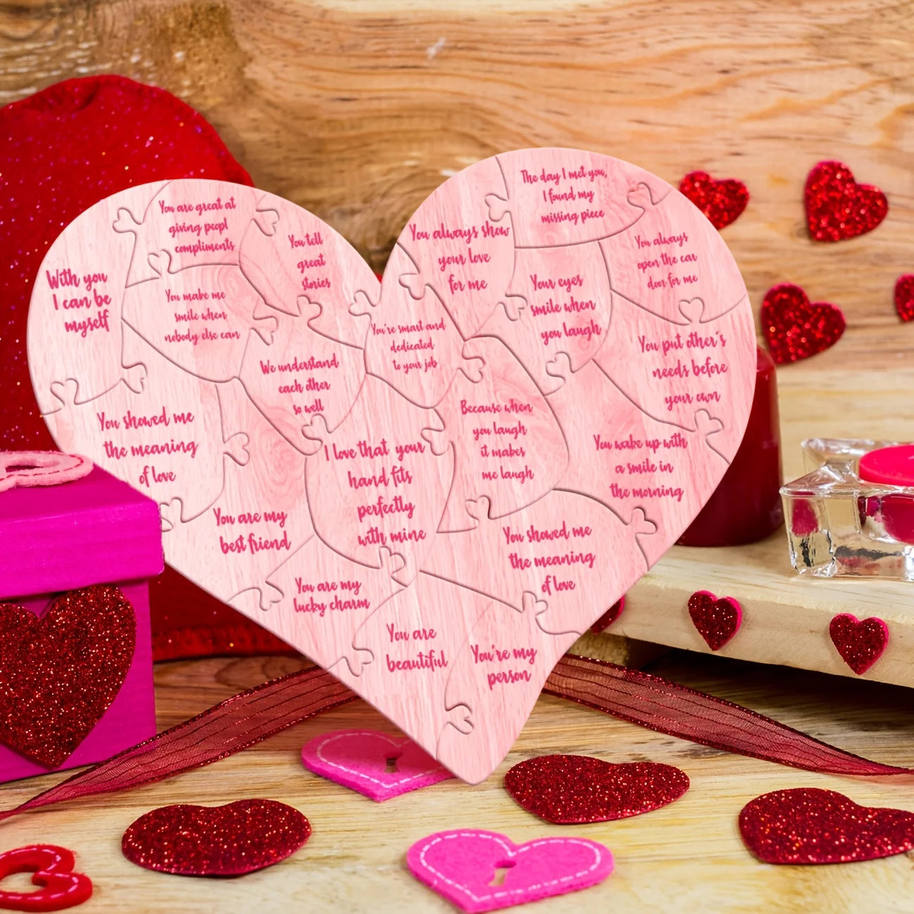 Valentines Day Decor Valentines Day Heart Puzzle Valentine's Day Wooden Hearts Valentine Rustic Wooden Love Heart Centerpieces