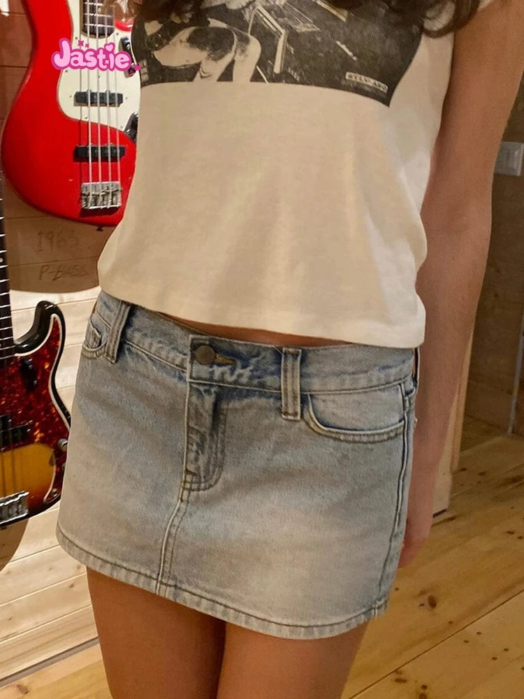 Casual Women Blue Denim Mini Skirts Summer Vintage High Waist Pockets A-line Skirts Female Y2k Streetwear Slim Bottoms 2024