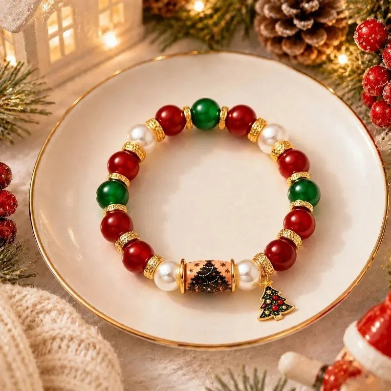 Christmas Bracelet Stretch Beaded Bracelet Christmas Tree Elk Stocking Charms Christmas New Years Gift Droshipping