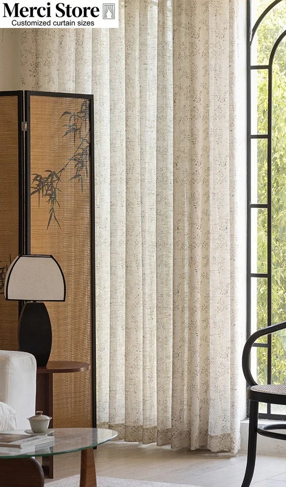 Cotton and Linen Gauze Curtains with Pastoral Style Curtains for Living Dining Room Bedroom Window Blackout Decor Custom Size