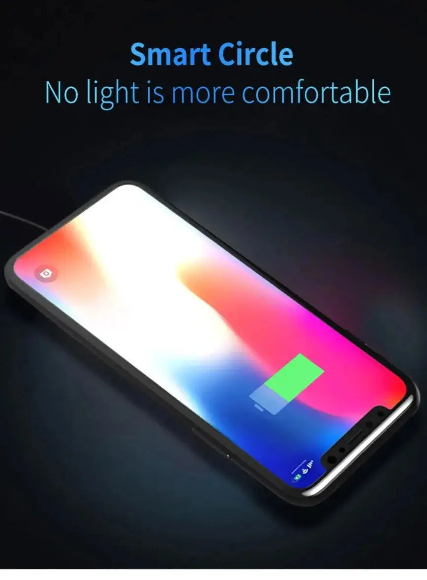 smart circle magnetic wireless charger with type c connector featuring a sleek black frame and glowing edge illumination in a portable design