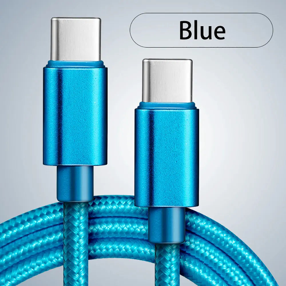 blue braided usb-c fast charging cable with metallic connectors designed for durability and efficient power transfer