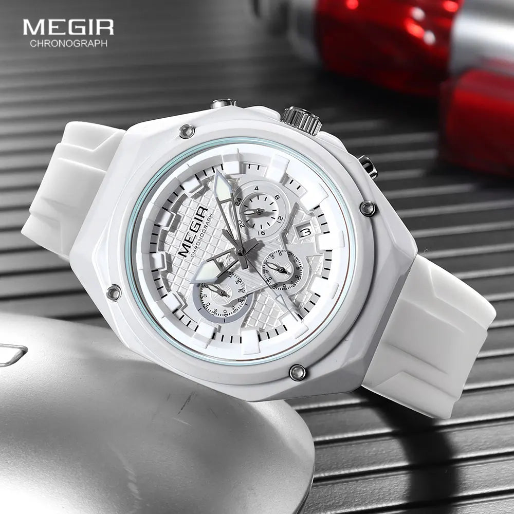 MEGIR New Sport Chronograph Quartz Watches for Men Women Waterproof Luminous Unisex Couple Wristwatch with Silicone Strap