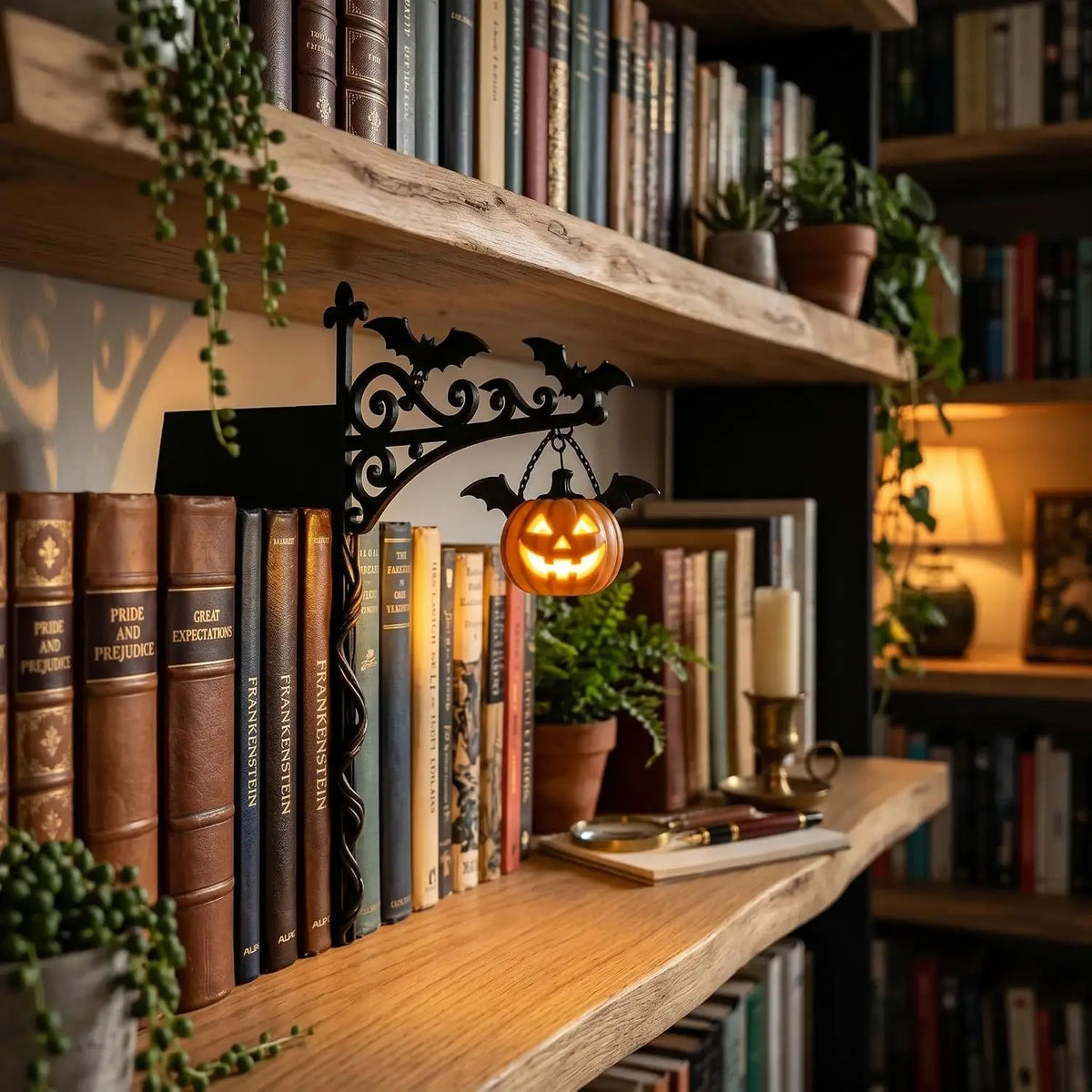Ghost Bookshelf Lantern，Library Mini Bookshelf Lamp, Little Cute Lantern-Decorative Library Hanging Resin Lighting