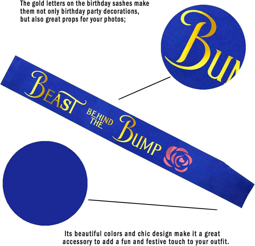 Mom to Be & Dad to Be Baby Shower Sash - Beauty and the Bump Sash | Beast Behind The Bump Sash for Gender Reveal Party Decoratio