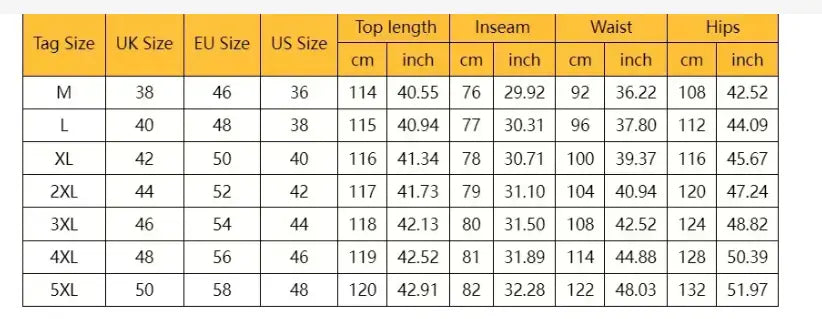 The table displays size conversions in centimeters and inches for men denim overalls loose casual bib jeans from size M to 5XL.
