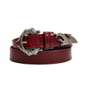 A rich burgundy crocodile-textured leather belt with an ornate silver dragon claw buckle for plus size y2k decoration