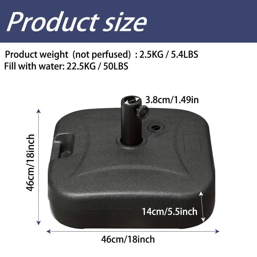 Patio Umbrella Heavy-Duty Base Can Be Filled with Water and Sand Outdoor Umbrella Base Plastic 50 Pounds Weight Heavy Embedded