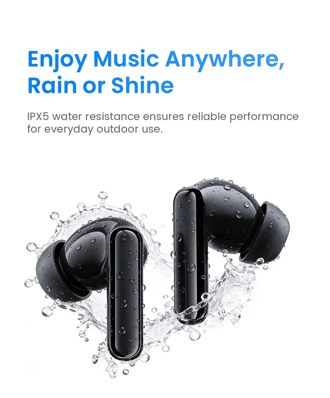 Écouteurs sans fil Haylou Flowbuds N55 noirs avec une finition brillante élégante et un design ergonomique, avec un étui de charge et une autonomie prolongée.