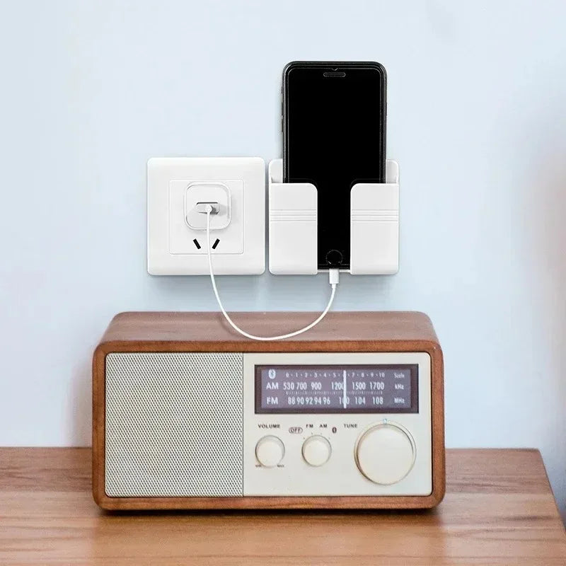 Wall Mounted Storage Device Phone Charging and Remote Control Holder with Holes Suitable for Kitchen, Bedroom, Bathroom Shower