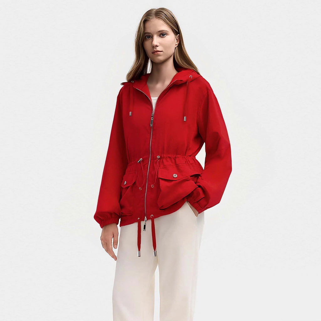 CHCH Women's Jacket Fashion Spring Autumn Outdoor Windproof Ladies Stormtrooper Jacket Drawstring Waist Design Female Thin Coat