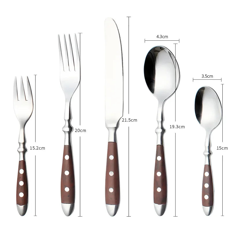 Stainless Steel Tableware Set, a 6-Piece Set Including Knife, Fork and Spoon, Kitchen Knives and Tableware for Dining Room