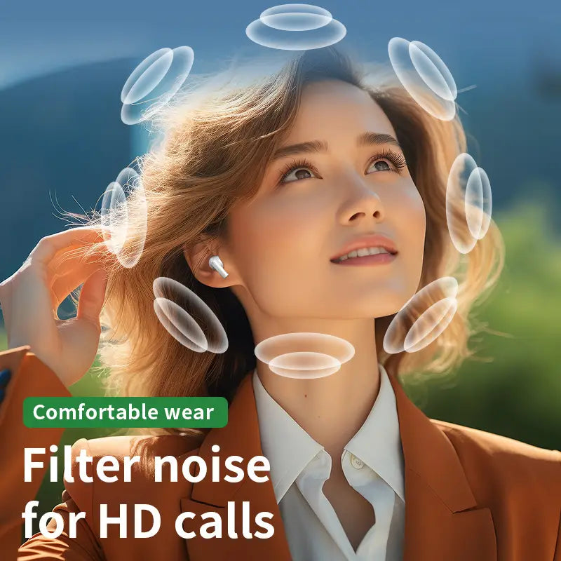 White Chuban wireless earbuds with sleek minimalist design and active noise cancelling feature.