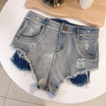 Mens Denim Boxer Shorts Stylish Ripped Bottoms with Pockets Low Rise Raw Trim Distressed Mini Shorts Hot Pants for Rave Party