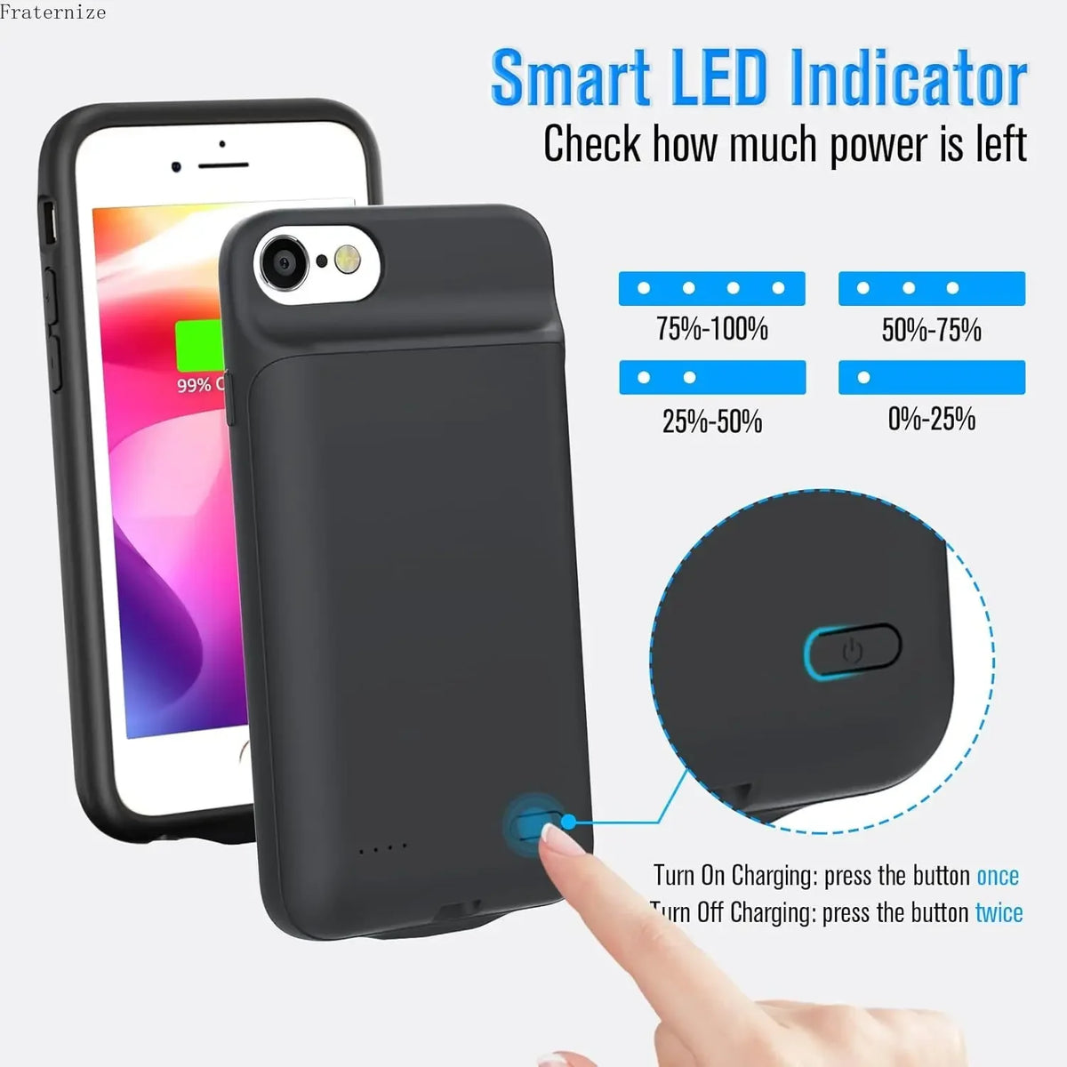 Extended Smart Battery Charger Case for iPhone 8/7/6s/6/SE 2020/2022/2023 Portable Rechargeable Protective Charging Cover