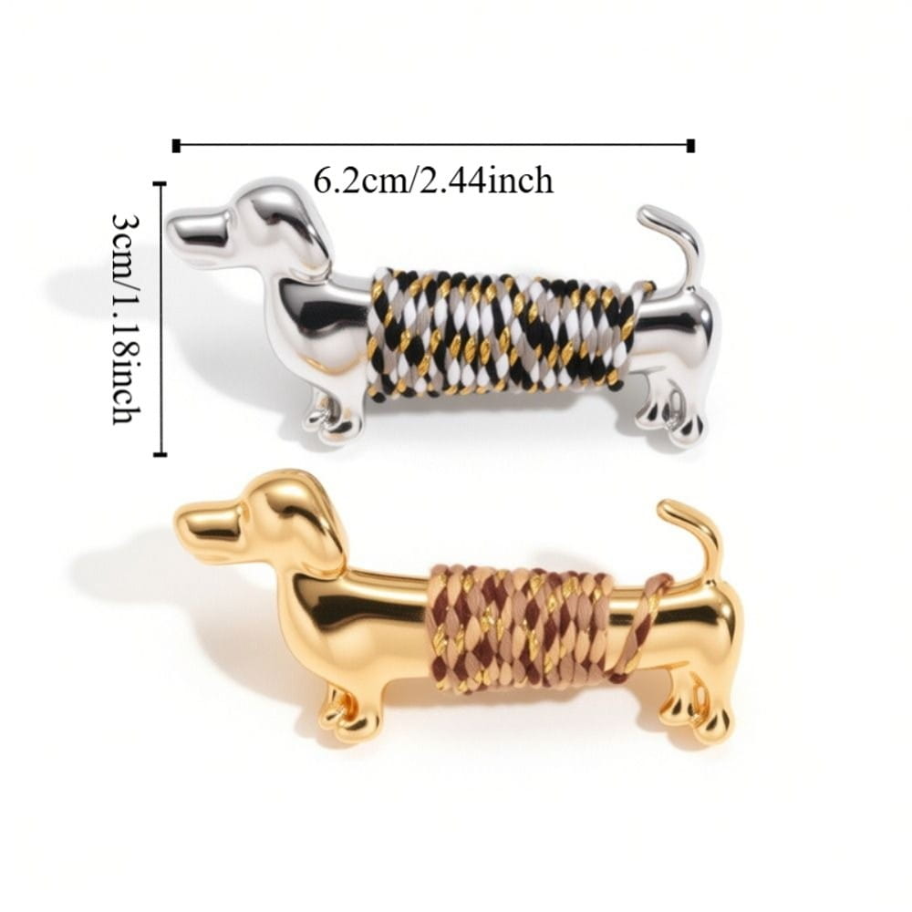 broches en forme de teckel en argent et en or, avec un détail en corde tressée, conçues comme broches à revers animalières