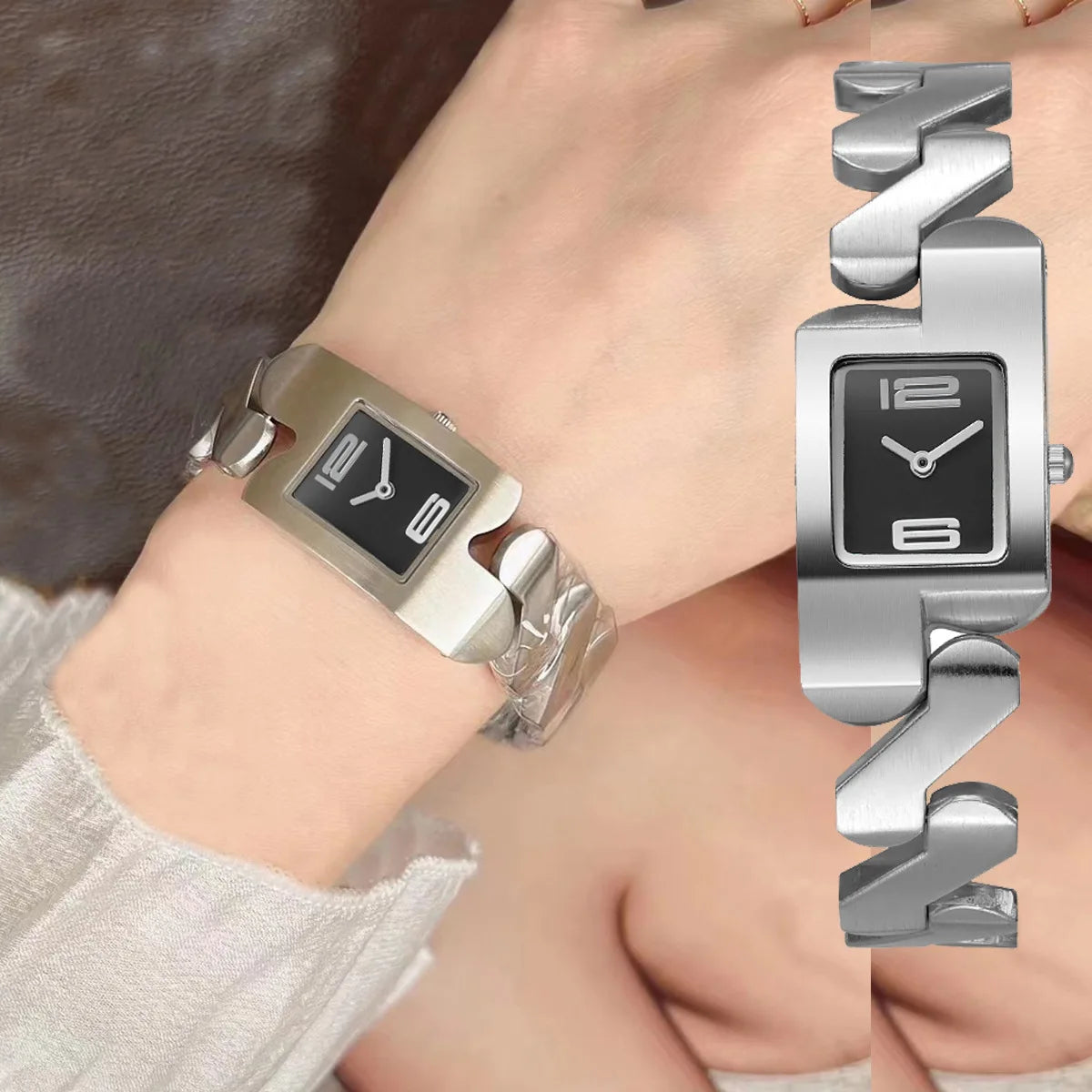 Fashion Leisure Business Watches for women Quartz Women Watch Simple Elegant Square Dial Gold Stainless Steel Strap Waterproof