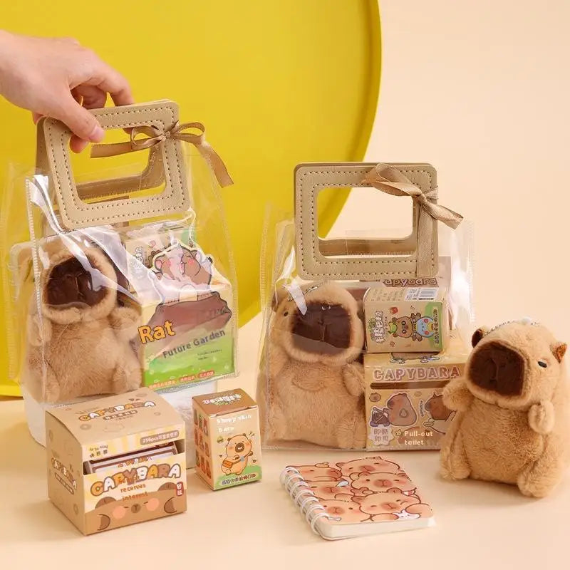 Stationery Set for Students: Kawaii Capybara Themed with Pen, Stickers, Notebook, Plush Charms, Handbag & Rewards