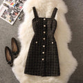 Women Autumn Winter Dress New Small Fragrant Tweed Vest Suspender Woolen Dress Bottom Knitted Sweater Female Two-Piece Set Suit