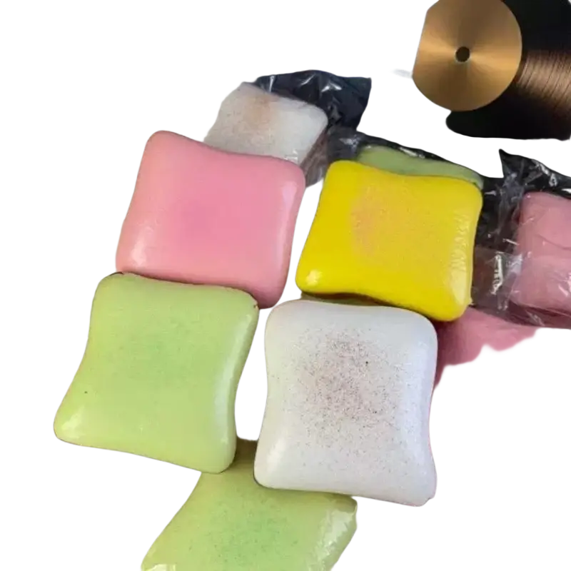 Pastel-colored square bread butter squishy stress balls in pink yellow green and white slow rising stress relief toys