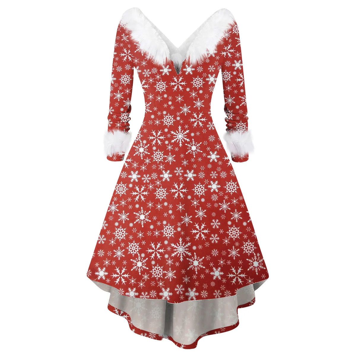 Women Winter Furry Plush Party Dress Female Long Sleeve Irregular A -line Dress Vestidos Fashion Spliced Christmas Dress Navidad