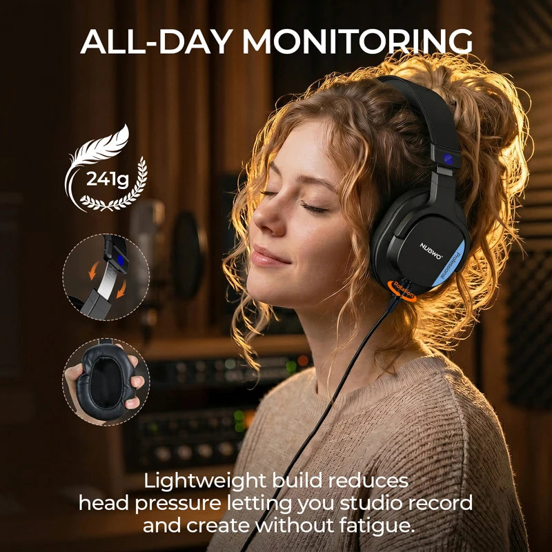 NUBWO HD01 Studio Headphones Wired Hi-Res Over Ear Headphone Lightweight Closed Back DJ Headphone for Piano Guitar AMP Recording