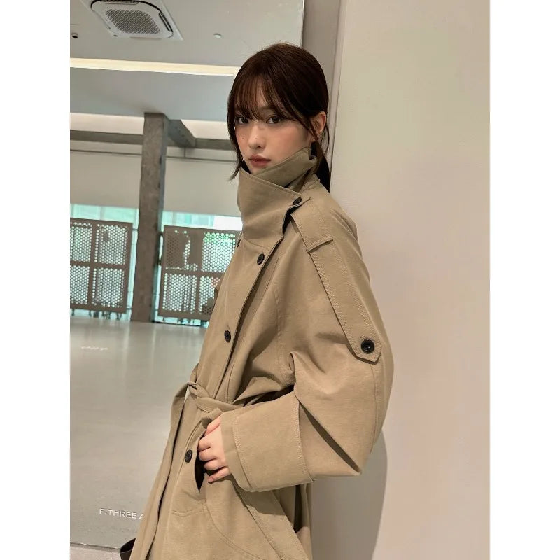 American Style Fashion Trench Coat for Women 2025 Autumn New Mid To Long Style Popular Thin Jacket Female Clothing