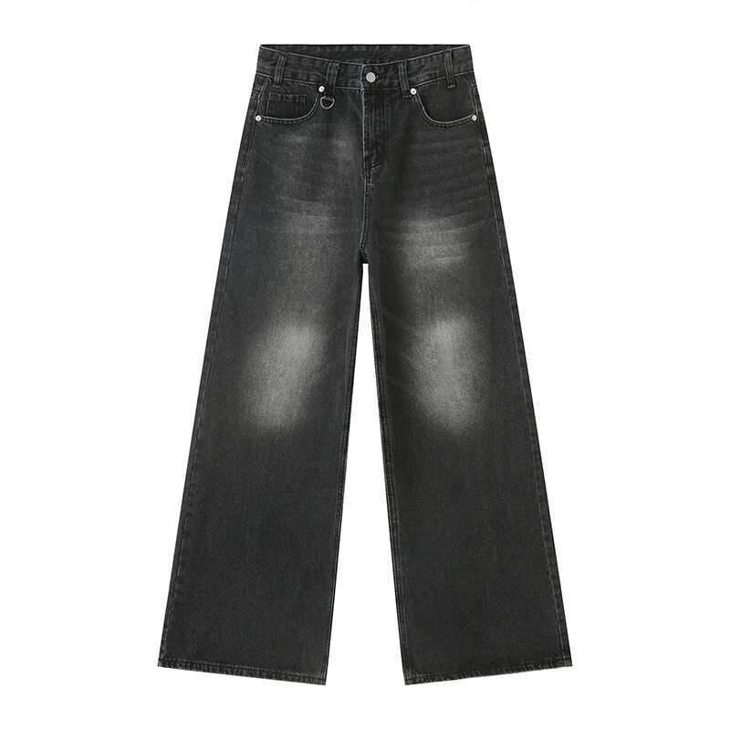 Black wide-leg Iefb Camouflage denim jeans featuring a faded distressed look and silver-toned hardware.