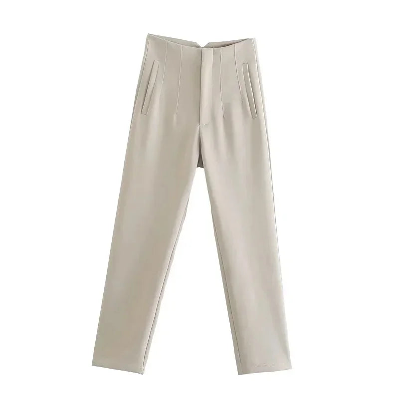 HXAO Office Wear Women'S Formal Pants Pleated High Waist Pants For Women Casual White Cropped Trousers Blackpink Woman Pants