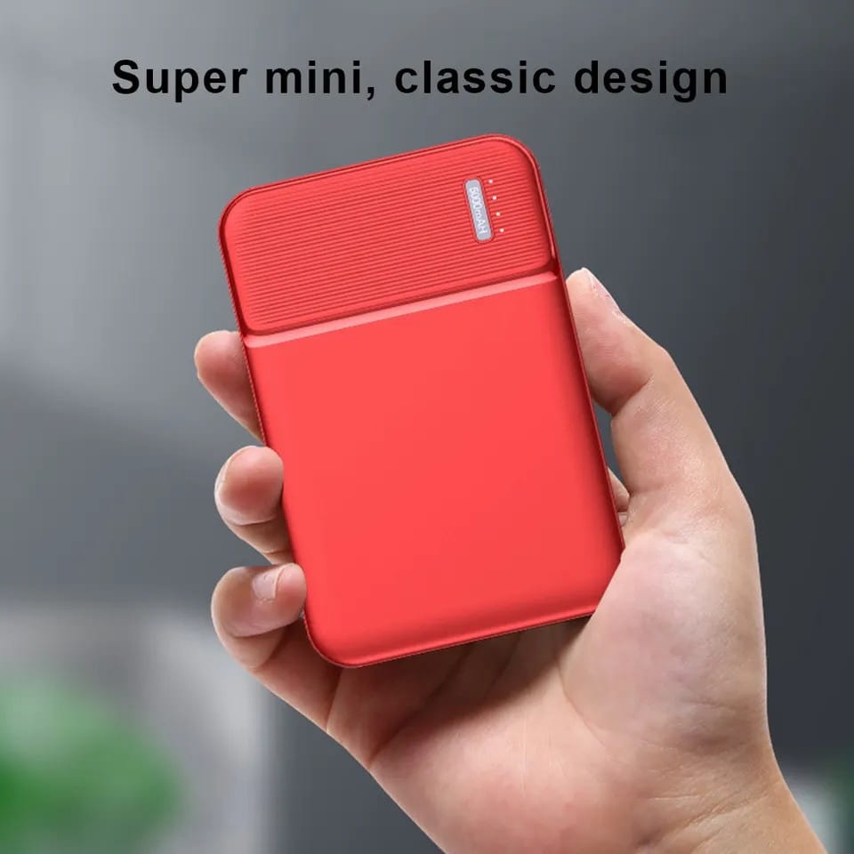 Red super mini portable charger with classic design and textured top panel for 5000mah portable power bank mini charger.