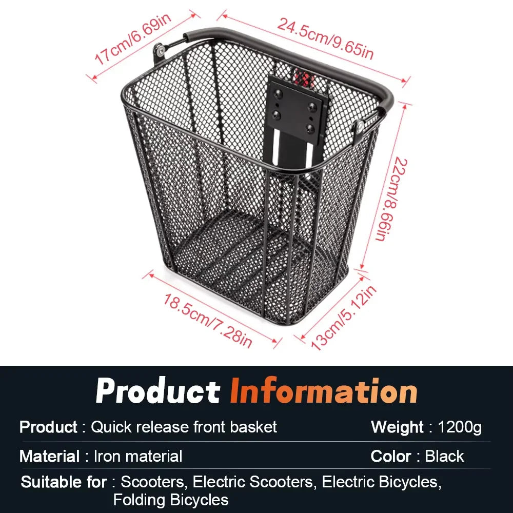 NEWBOLER Bike Basket Front Portable Bicycle Storage Baskets Easy to Install Detachable Handlebar Basket for Bicycle Accessories
