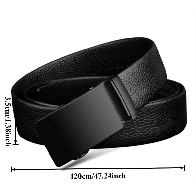 Ceinture en cuir noir avec boucle automatique rectangulaire noire mate en PU pour hommes.