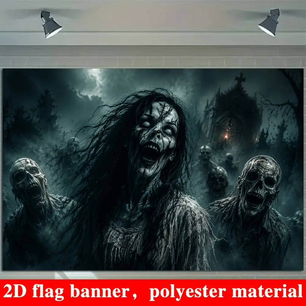 Halloween zombie-themed background, suitable for theme parties, escape room setups, studio decorations, and outdoor gatherings.