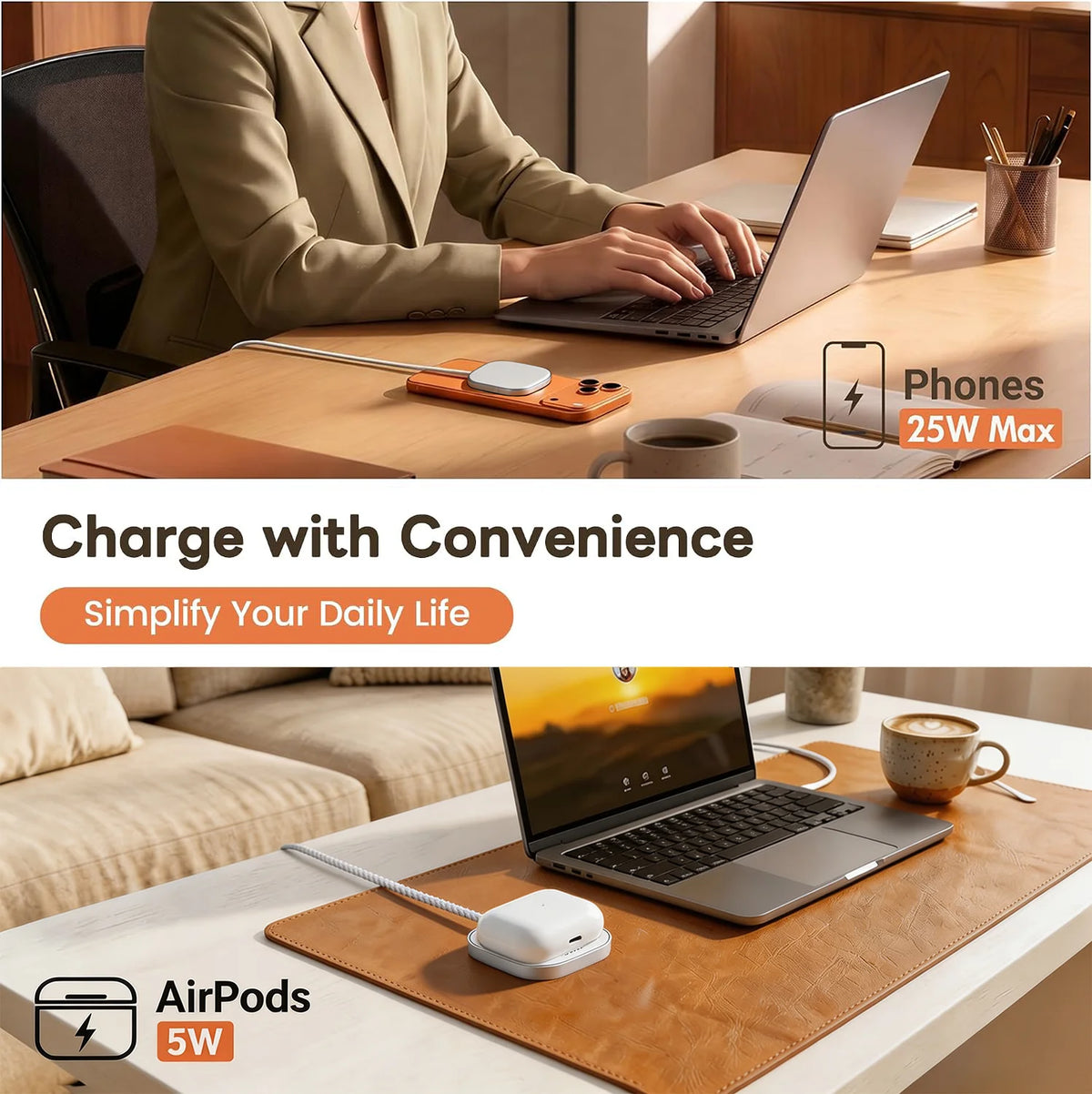 TIMESS 25W Fast Wireless Charger For IPhone 17 16 15 14 13 12 PRO MAX For Airpods 4 3 2 Pro 2-IN-1 Charging Station Stand Pad