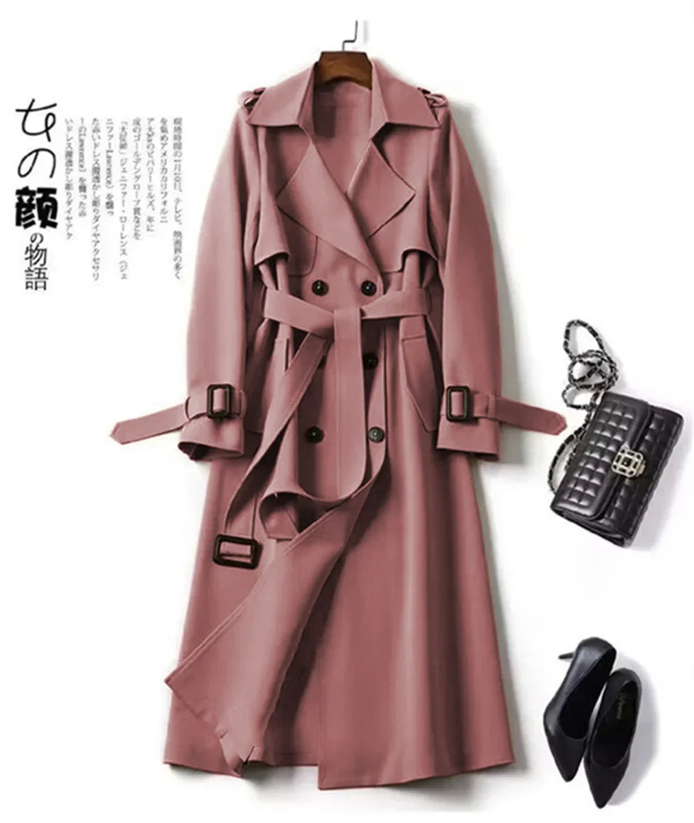 Elegant Women  Fashion British Jackets Autumn Winter Widebreaker Streetwear Midi Coats Casual Office Lady Button Slim Chic Coat
