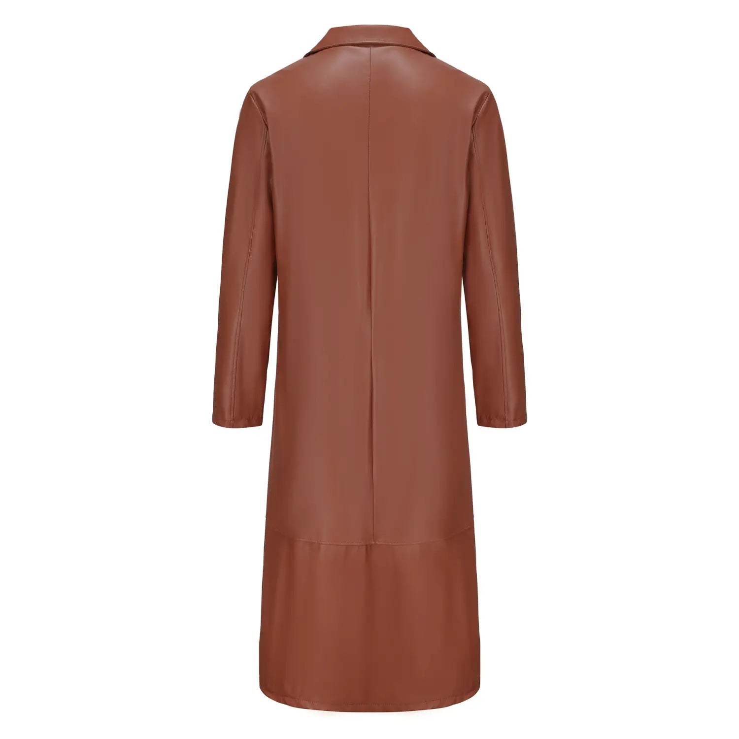 un élégant long blouson en simili cuir couleur rouille avec col classique et silhouette à coupe droite pour homme