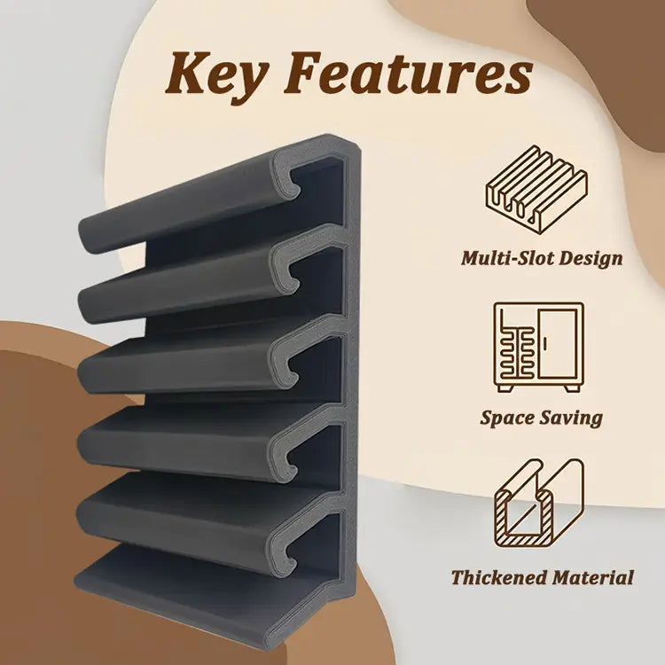 Porte-couvercles noir à compartiments multiples, en plastique renforcé, doté d’une conception peu encombrante pour un rangement efficace des couvercles.
