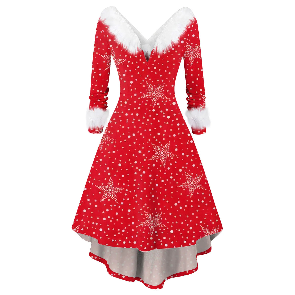 Women Winter Furry Plush Party Dress Female Long Sleeve Irregular A -line Dress Vestidos Fashion Spliced Christmas Dress Navidad