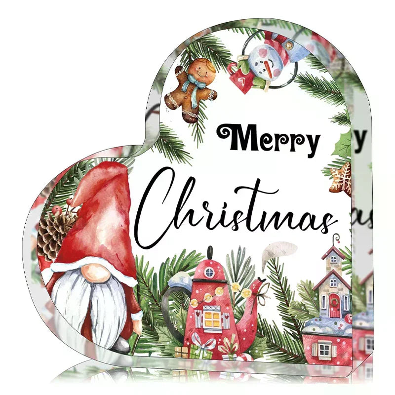 Christmas Atmosphere Heart Acrylic Ornament Desktop Decoration Transparent Stand