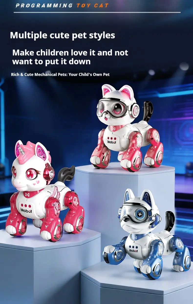 Cute remote control robotic horse toys in pink red and blue with glossy plastic bodies and expressive eyes